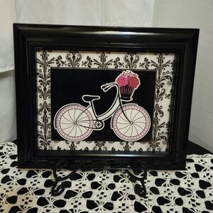 Black Framed Bicycle Art with Pink Accents